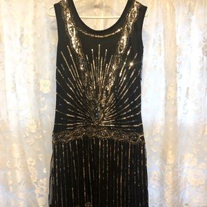 Black, sequined lace like trim